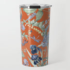 Exotic Wildlife Floral Garden on Orange Travel Mug Gallery Image 1