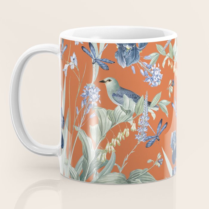 Exotic Wildlife Floral Garden on Orange Coffee Mug Gallery Image 3