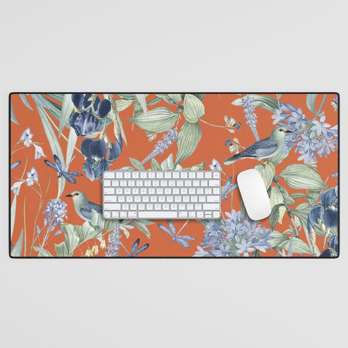 Exotic Wildlife Floral Garden on Orange Desk Mat Gallery Image 1