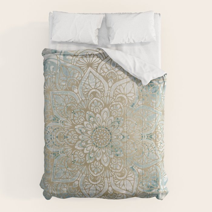 Yoga, Mandala, Teal and Gold, Wall Art Boho Comforter Gallery Image 1