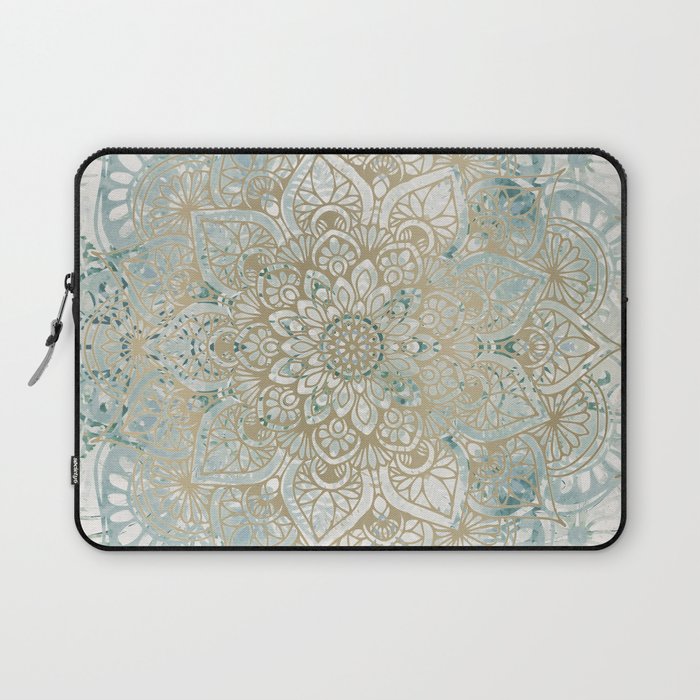 Yoga, Mandala, Teal and Gold, Wall Art Boho Laptop Sleeve Gallery Image 1