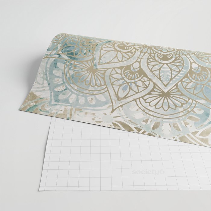 Yoga, Mandala, Teal and Gold, Wall Art Boho Wrapping Paper Gallery Image 2