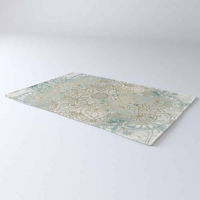 Yoga, Mandala, Teal and Gold, Wall Art Boho Rug Gallery Image 3