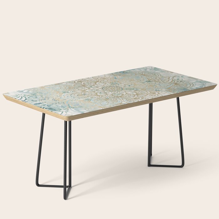 Yoga, Mandala, Teal and Gold, Wall Art Boho Coffee Table Gallery Image 1