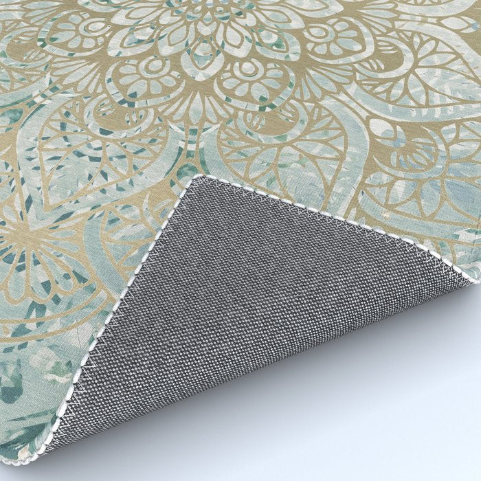 Yoga, Mandala, Teal and Gold, Wall Art Boho Rug Gallery Image 4