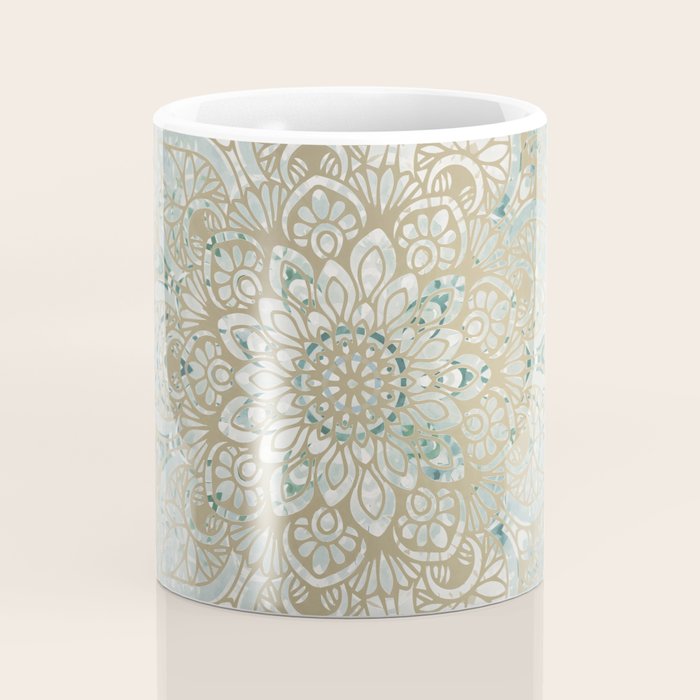 Yoga, Mandala, Teal and Gold, Wall Art Boho Coffee Mug Gallery Image 4