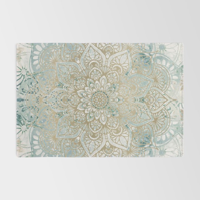 Yoga, Mandala, Teal and Gold, Wall Art Boho Rug Gallery Image 2