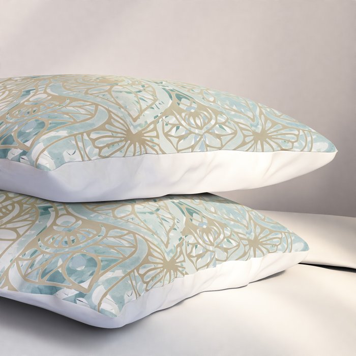 Yoga, Mandala, Teal and Gold, Wall Art Boho Pillow Sham Gallery Image 3