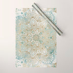 Yoga, Mandala, Teal and Gold, Wall Art Boho Wrapping Paper Gallery Image 1