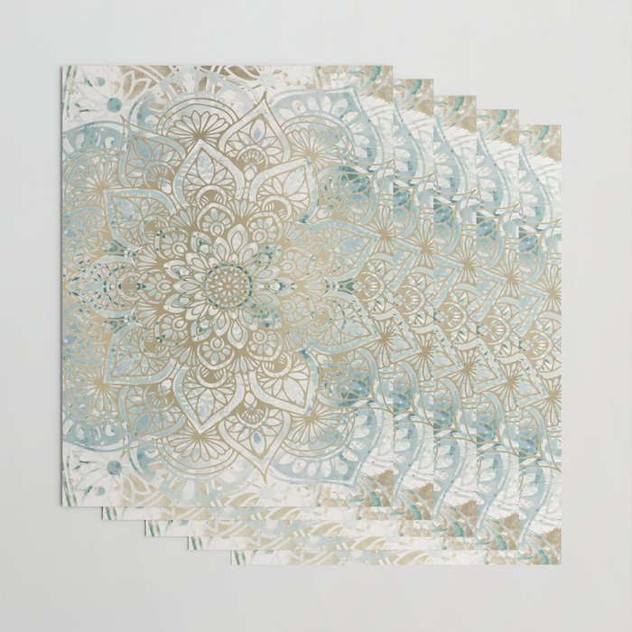 Yoga, Mandala, Teal and Gold, Wall Art Boho Wrapping Paper Gallery Image 3