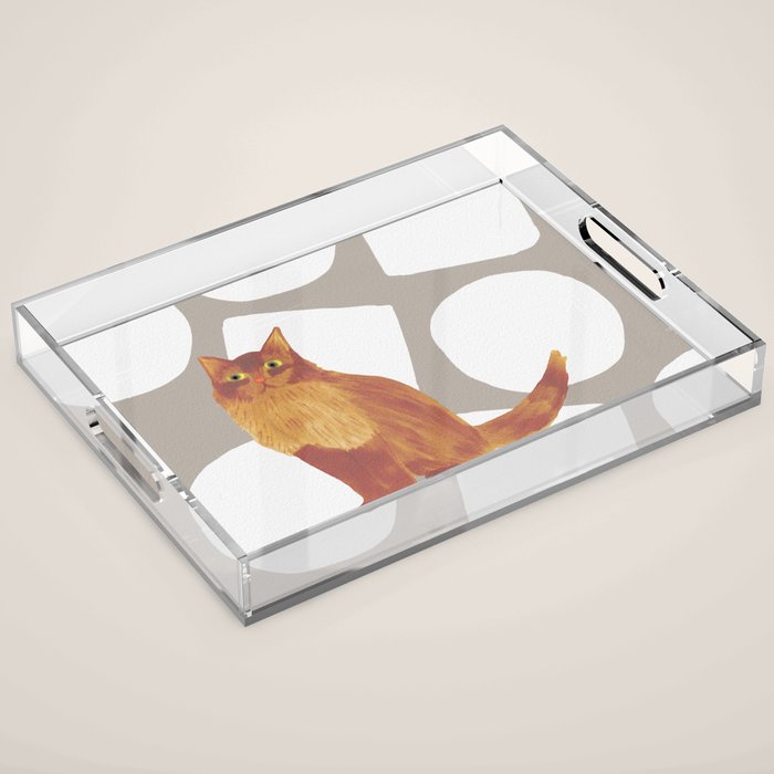 Round and Square Shape and Cat - Dark Brown and Warm Grey Acrylic Tray Gallery Image 1