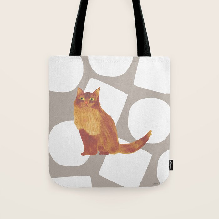 Round and Square Shape and Cat - Dark Brown and Warm Grey Tote Bag Gallery Image 1