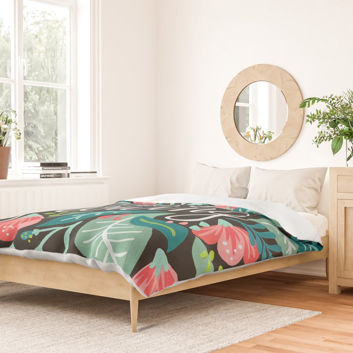 Keep on Going & Growing â Pink on Charcoal Duvet Cover Gallery Image 2