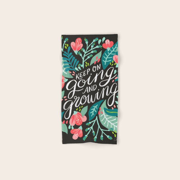 Keep on Going & Growing â Pink on Charcoal Bath Towel Gallery Image 1
