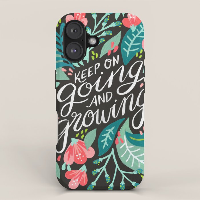 Keep on Going & Growing â Pink on Charcoal iPhone Case Gallery Image 1