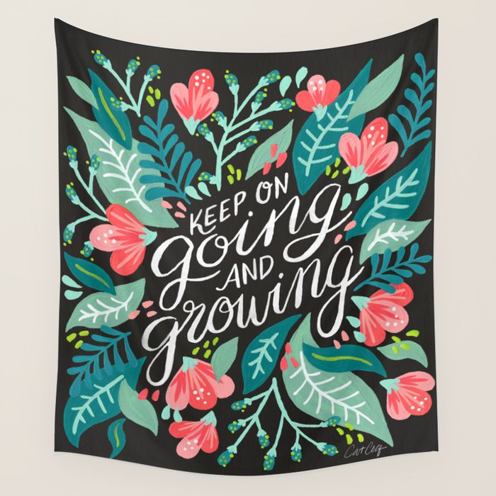 Keep on Going & Growing â Pink on Charcoal Wall Tapestry Gallery Image 4