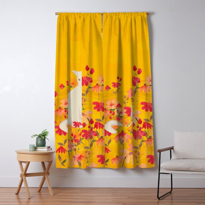 cat in a field of flowers 3 Window Curtain Gallery Image 1
