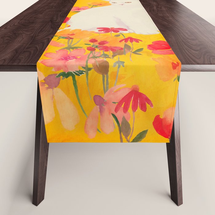 cat in a field of flowers 3 Table Runner Gallery Image 1