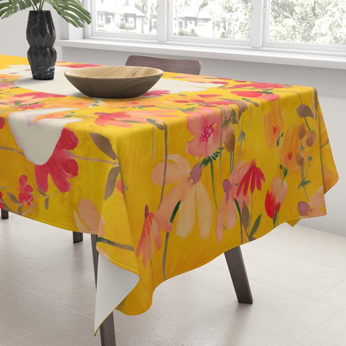 cat in a field of flowers 3 Tablecloth Gallery Image 3