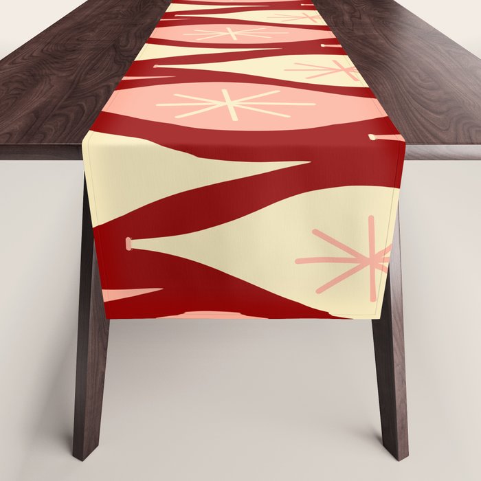 Mid Century Modern Atomic Christmas Ornaments Blush Pink and Maroon Pattern Table Runner Gallery Image 1