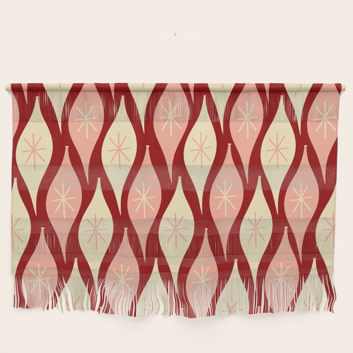 Mid Century Modern Atomic Christmas Ornaments Blush Pink and Maroon Pattern Wall Hanging Gallery Image 1