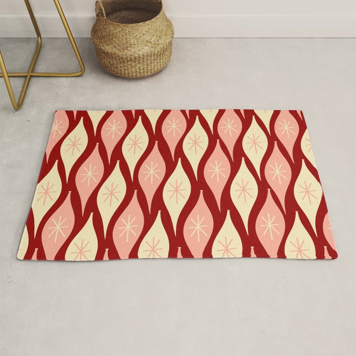 Mid Century Modern Atomic Christmas Ornaments Blush Pink and Maroon Pattern Rug Gallery Image 1