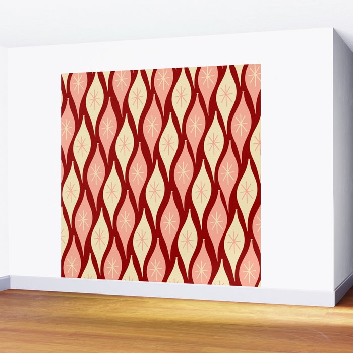 Mid Century Modern Atomic Christmas Ornaments Blush Pink and Maroon Pattern Wall Mural Gallery Image 2
