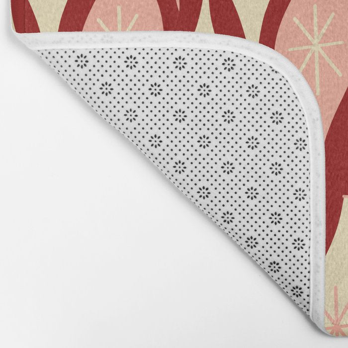 Mid Century Modern Atomic Christmas Ornaments Blush Pink and Maroon Pattern Bath Mat Gallery Image 2