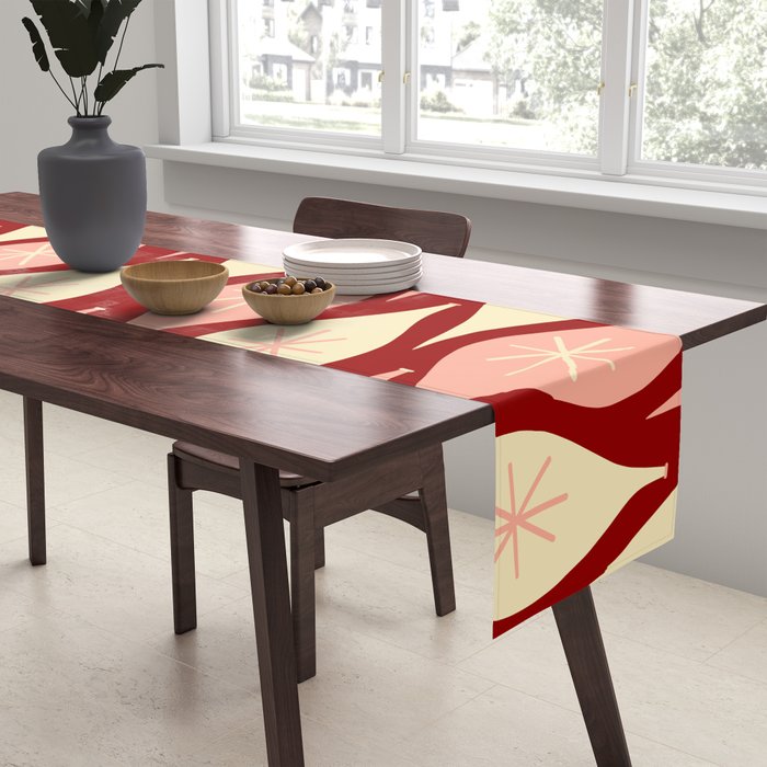 Mid Century Modern Atomic Christmas Ornaments Blush Pink and Maroon Pattern Table Runner Gallery Image 2