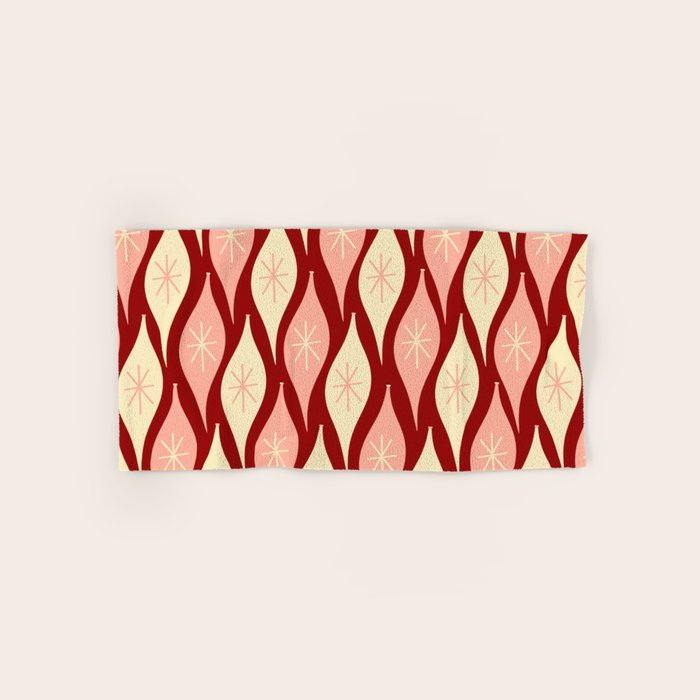 Mid Century Modern Atomic Christmas Ornaments Blush Pink and Maroon Pattern Bath Towel Gallery Image 1