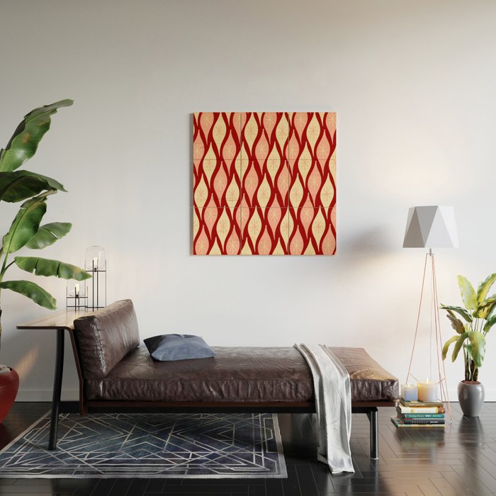 Mid Century Modern Atomic Christmas Ornaments Blush Pink and Maroon Pattern Wood Wall Art Gallery Image 2