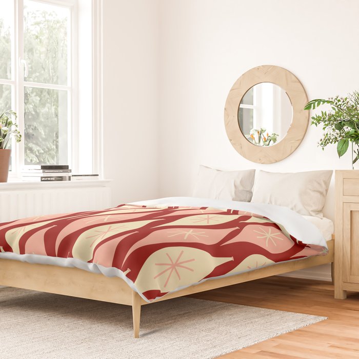 Mid Century Modern Atomic Christmas Ornaments Blush Pink and Maroon Pattern Duvet Cover Gallery Image 2