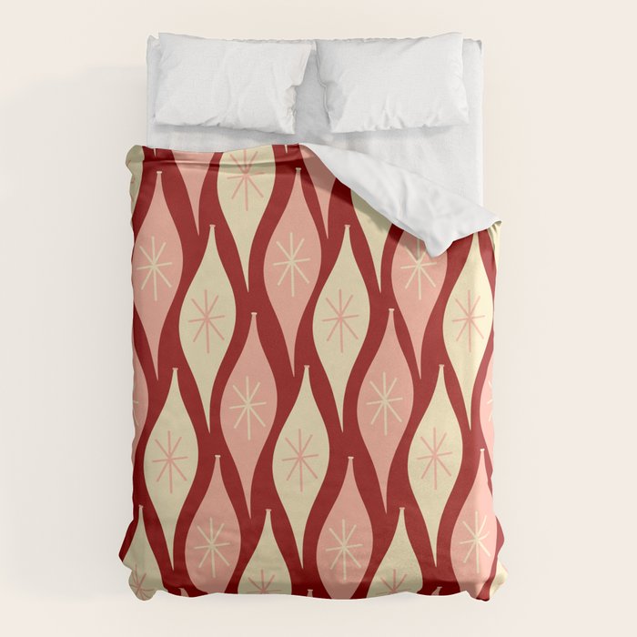 Mid Century Modern Atomic Christmas Ornaments Blush Pink and Maroon Pattern Duvet Cover Gallery Image 1