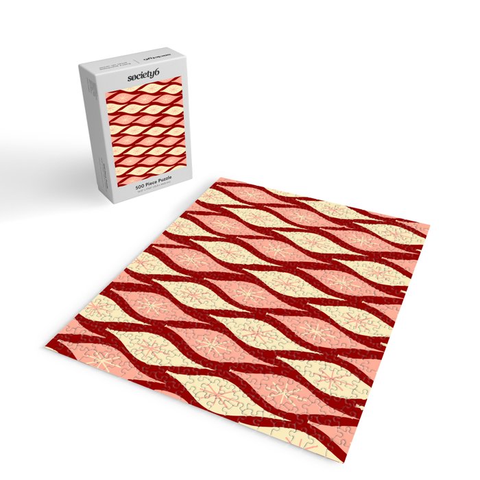 Mid Century Modern Atomic Christmas Ornaments Blush Pink and Maroon Pattern Jigsaw Puzzle Gallery Image 2