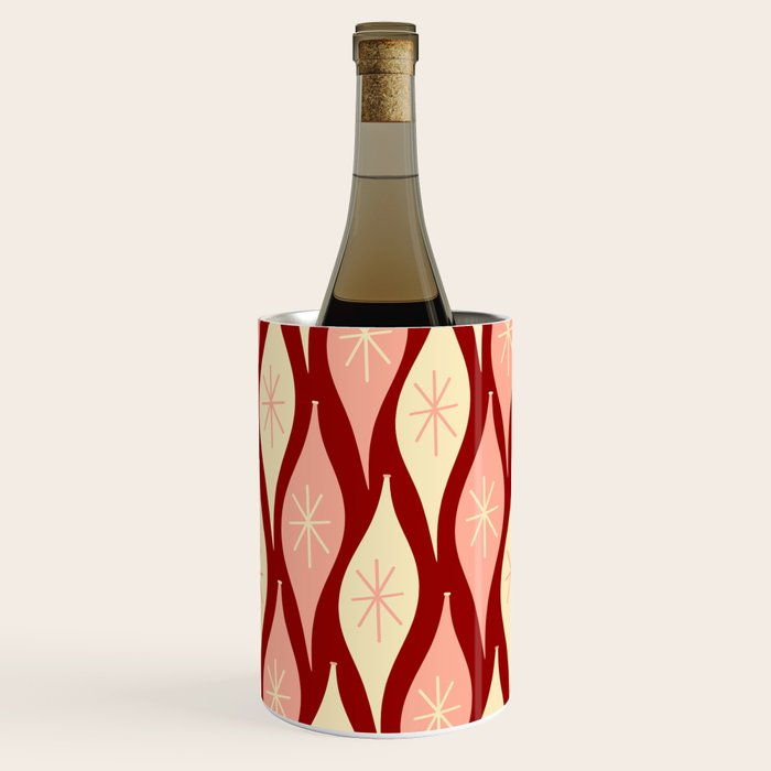 Mid Century Modern Atomic Christmas Ornaments Blush Pink and Maroon Pattern Wine Chiller Gallery Image 1