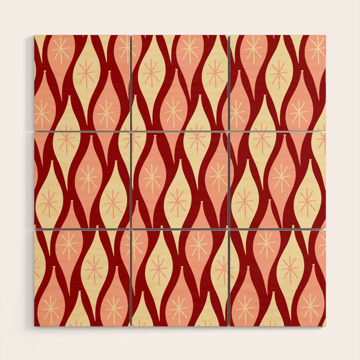 Mid Century Modern Atomic Christmas Ornaments Blush Pink and Maroon Pattern Wood Wall Art Gallery Image 1
