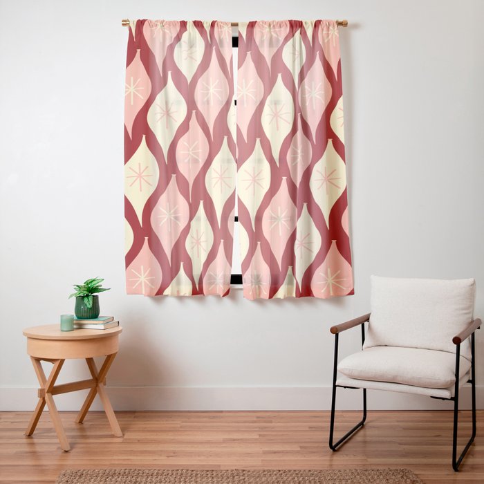 Mid Century Modern Atomic Christmas Ornaments Blush Pink and Maroon Pattern Window Curtain Gallery Image 11