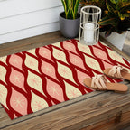 Mid Century Modern Atomic Christmas Ornaments Blush Pink and Maroon Pattern Outdoor Rug Gallery Image 2