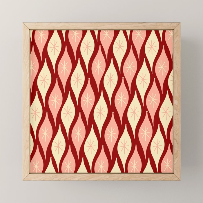 Mid Century Modern Atomic Christmas Ornaments Blush Pink and Maroon Pattern Mini Art Print Gallery Image 1