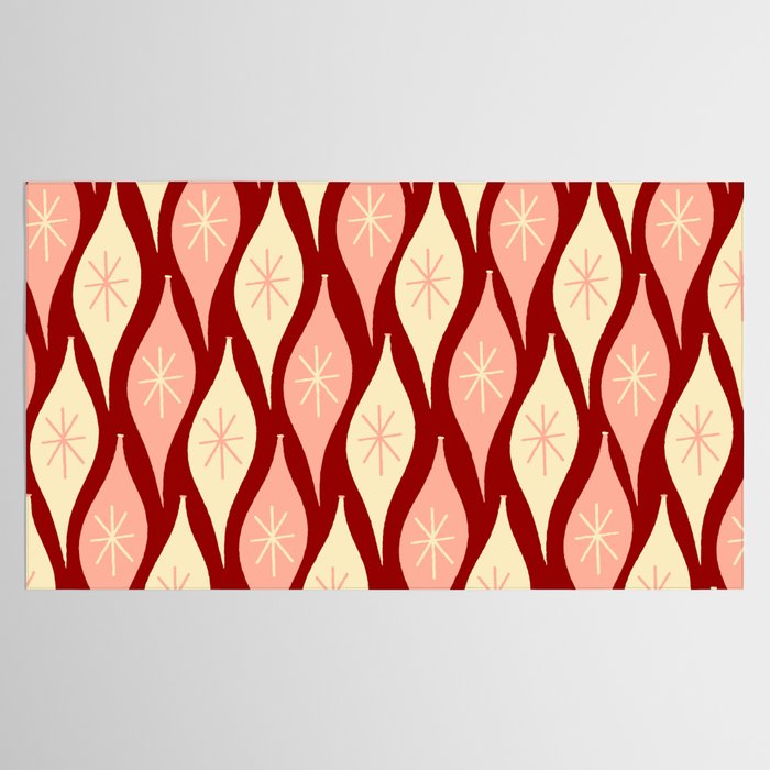 Mid Century Modern Atomic Christmas Ornaments Blush Pink and Maroon Pattern Tablecloth Gallery Image 2