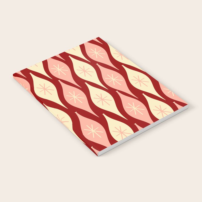 Mid Century Modern Atomic Christmas Ornaments Blush Pink and Maroon Pattern Notebook Gallery Image 2
