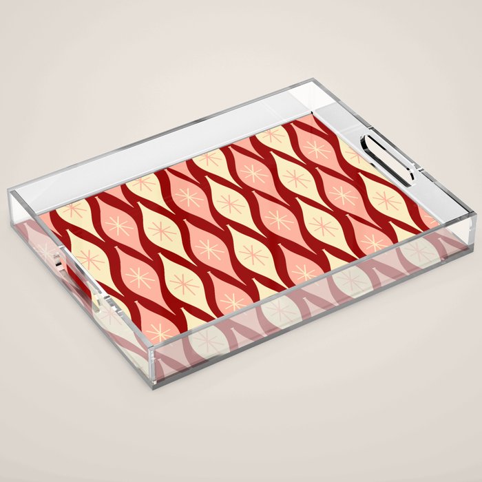 Mid Century Modern Atomic Christmas Ornaments Blush Pink and Maroon Pattern Acrylic Tray Gallery Image 1