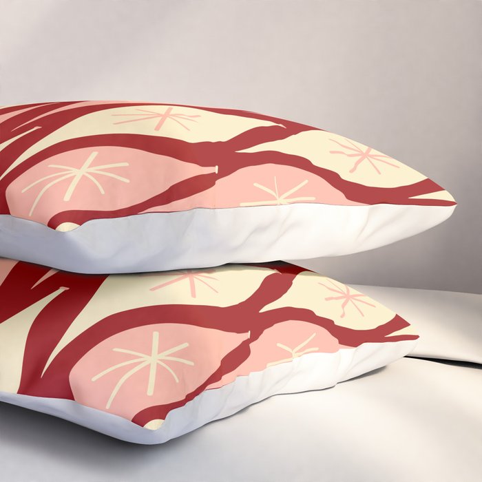 Mid Century Modern Atomic Christmas Ornaments Blush Pink and Maroon Pattern Pillow Sham Gallery Image 3