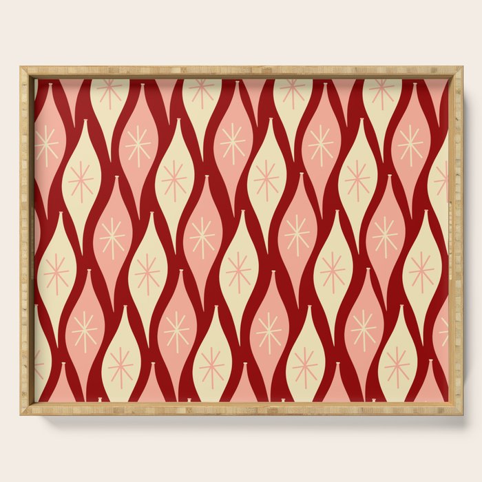 Mid Century Modern Atomic Christmas Ornaments Blush Pink and Maroon Pattern Serving Tray Gallery Image 1