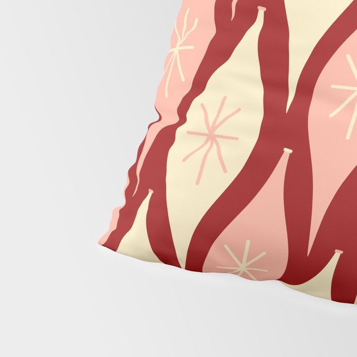 Mid Century Modern Atomic Christmas Ornaments Blush Pink and Maroon Pattern Pillow Sham Gallery Image 4