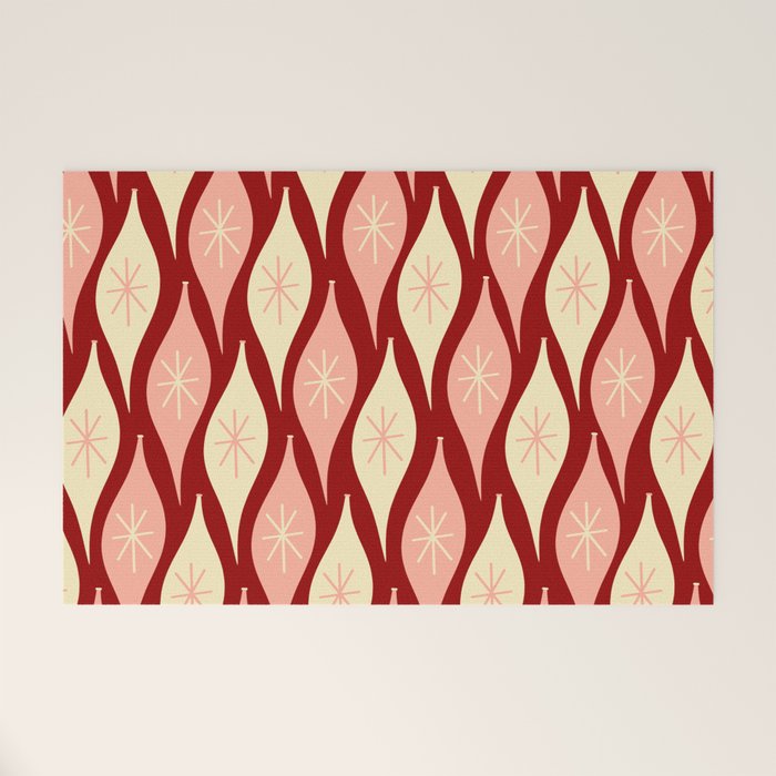 Mid Century Modern Atomic Christmas Ornaments Blush Pink and Maroon Pattern Welcome Mat Gallery Image 1
