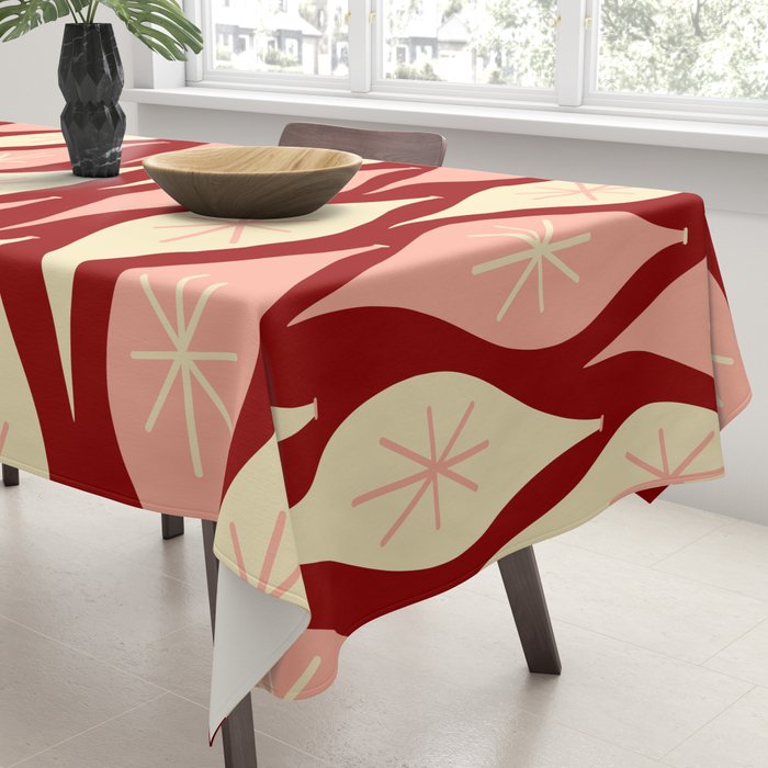 Mid Century Modern Atomic Christmas Ornaments Blush Pink and Maroon Pattern Tablecloth Gallery Image 3