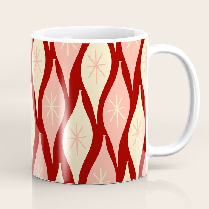 Mid Century Modern Atomic Christmas Ornaments Blush Pink and Maroon Pattern Coffee Mug Gallery Image 1