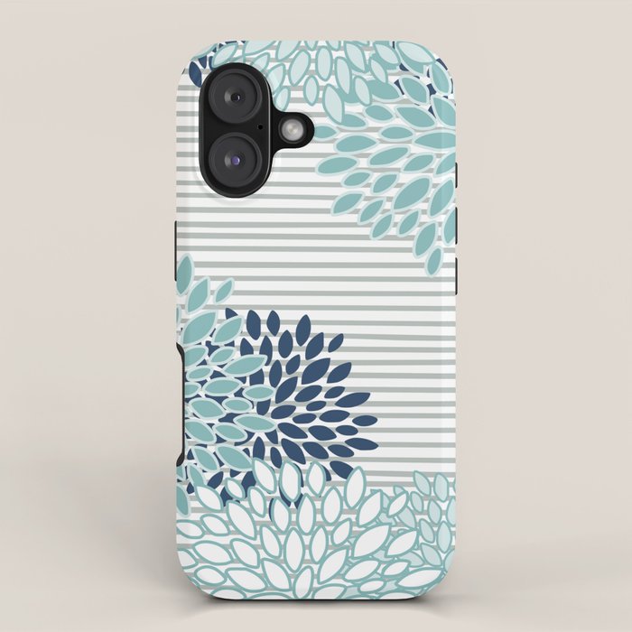 Festive, Floral Prints and Stripes, Teal and Blue iPhone Case Gallery Image 1