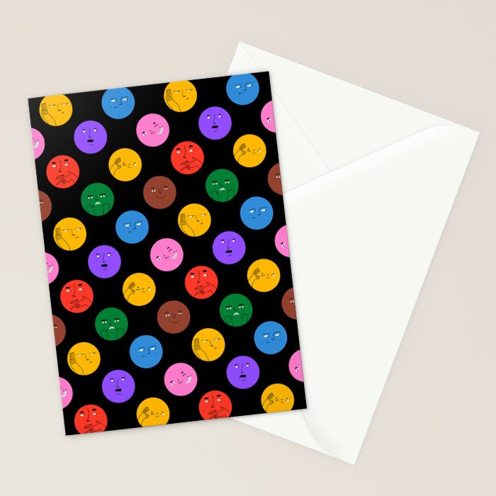 Funny colorful cartoon character face pattern Stationery Card Gallery Image 2